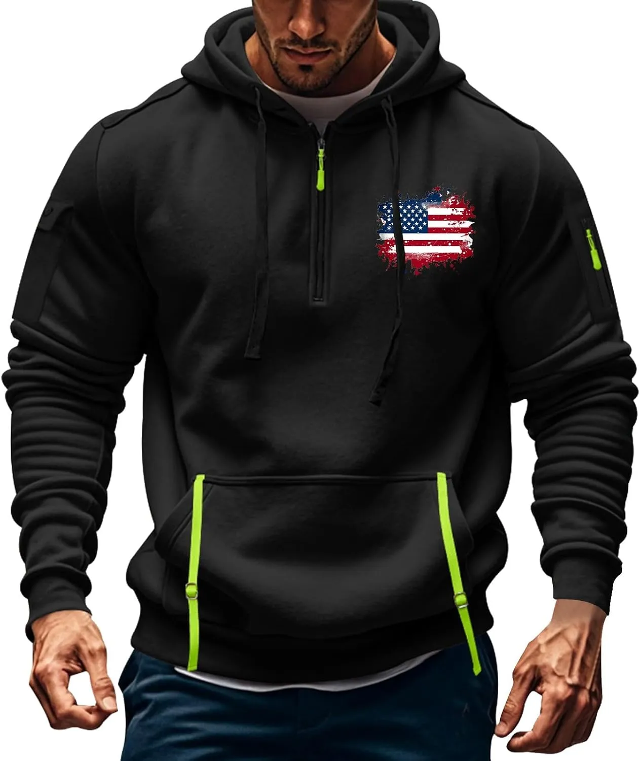 1/4 Zip Pullover Mens Big And Tall Sweater Casual Patriotic Tactical Cargo Long Sleeve Sweatshirt Workout Hoodie Tops
