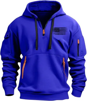 1/4 Zip Pullover Mens Big And Tall Sweater Casual Patriotic Tactical Cargo Long Sleeve Sweatshirt Workout Hoodie Tops