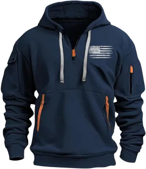 1/4 Zip Pullover Mens Big And Tall Sweater Casual Patriotic Tactical Cargo Long Sleeve Sweatshirt Workout Hoodie Tops