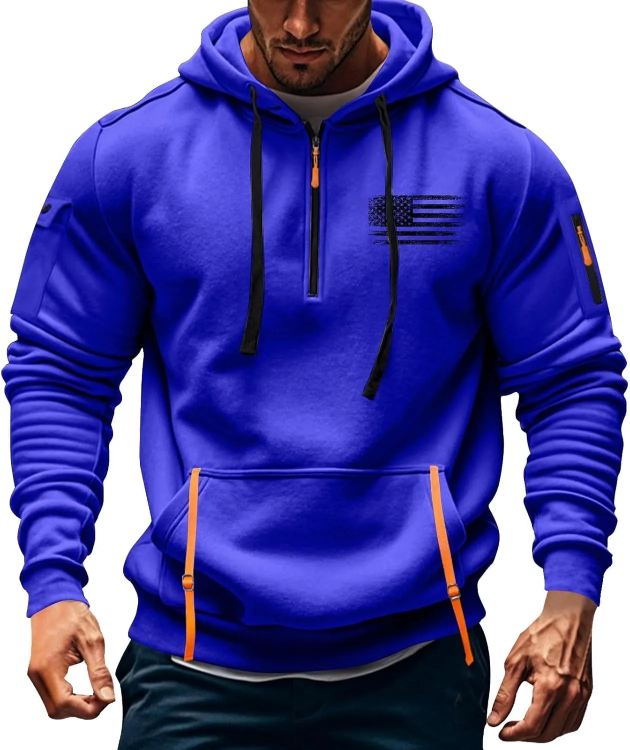 1/4 Zip Pullover Mens Big And Tall Sweater Casual Patriotic Tactical Cargo Long Sleeve Sweatshirt Workout Hoodie Tops