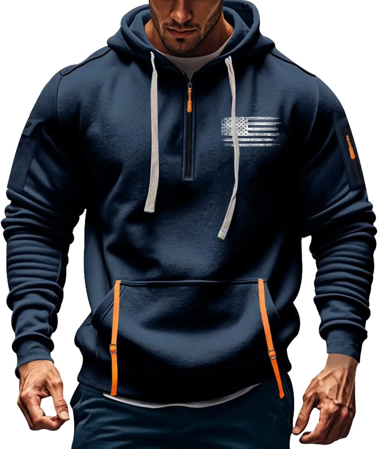 1/4 Zip Pullover Mens Big And Tall Sweater Casual Patriotic Tactical Cargo Long Sleeve Sweatshirt Workout Hoodie Tops