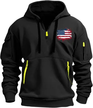 1/4 Zip Pullover Mens Big And Tall Sweater Casual Patriotic Tactical Cargo Long Sleeve Sweatshirt Workout Hoodie Tops