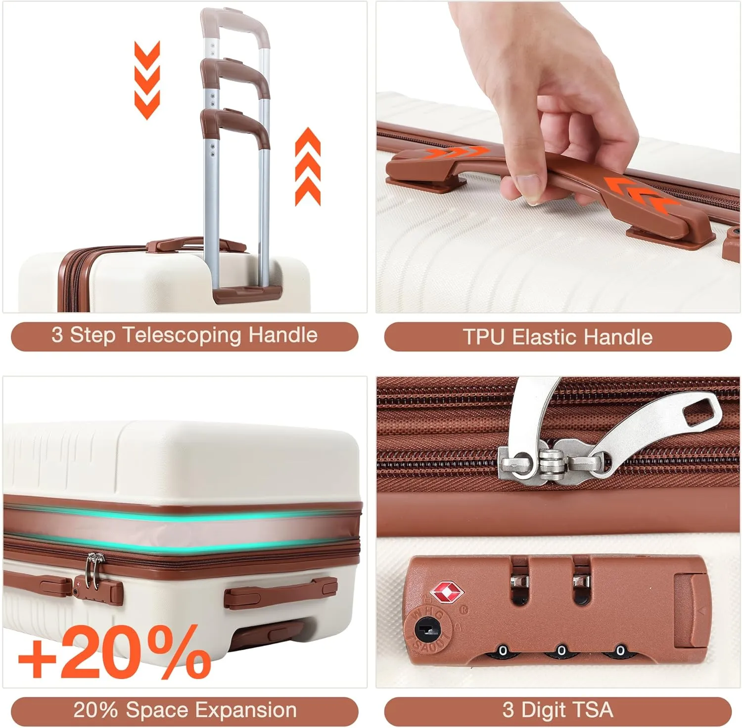3 Piece Hardshell Luggage Set Expandable (20''/24''/28''), Suitcase Set 3pcs with TSA Locks, Lightweight Hardside Suitcase Set with Double Spinner Wheels