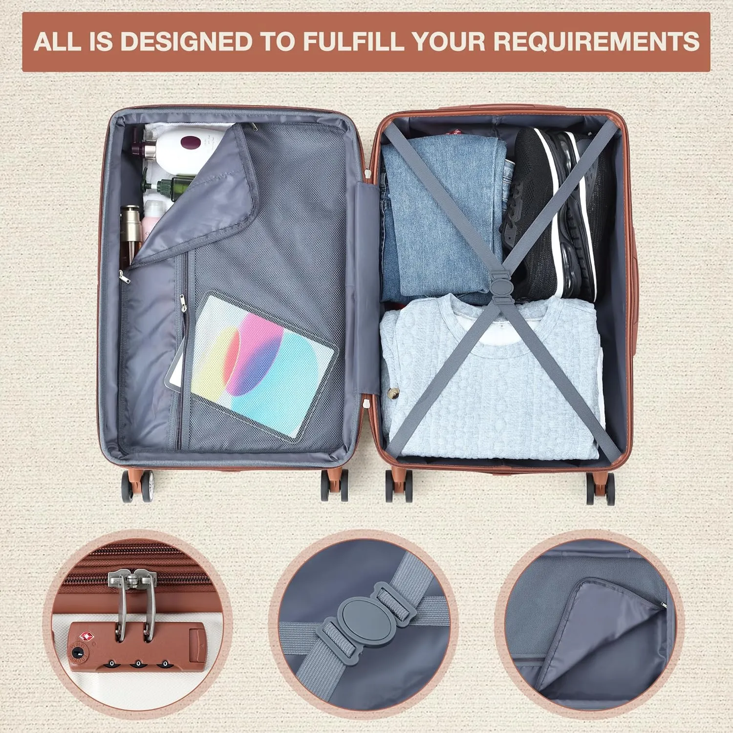 3 Piece Hardshell Luggage Set Expandable (20''/24''/28''), Suitcase Set 3pcs with TSA Locks, Lightweight Hardside Suitcase Set with Double Spinner Wheels