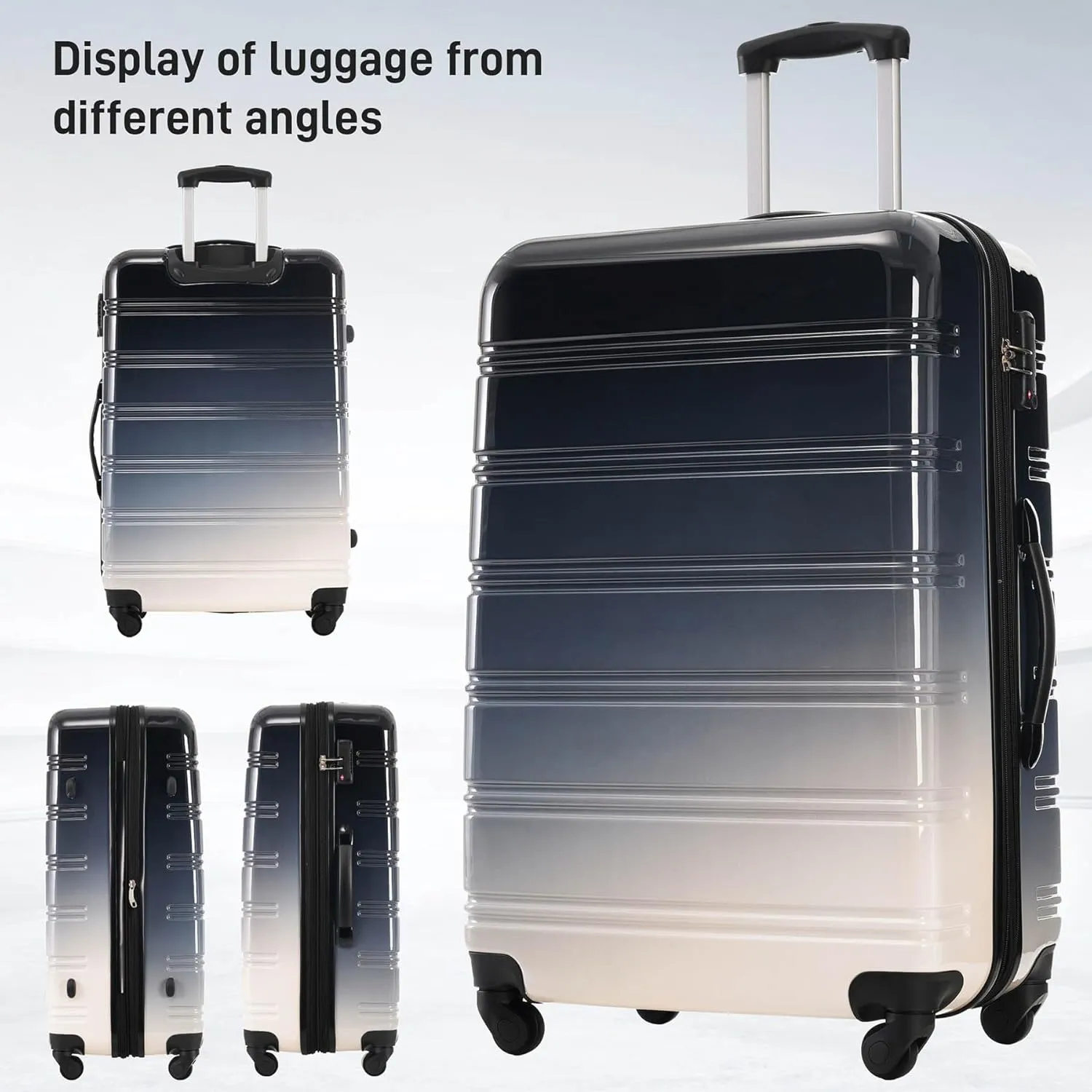 3 Piece Luggage Set with Spinner Wheels, Hardshell Luggage Sets with TSA Lock, Lightweight Luggage with Leopard Print Decoration, Large Hardshell Suitcase, (20/24/28) (Black Multi)