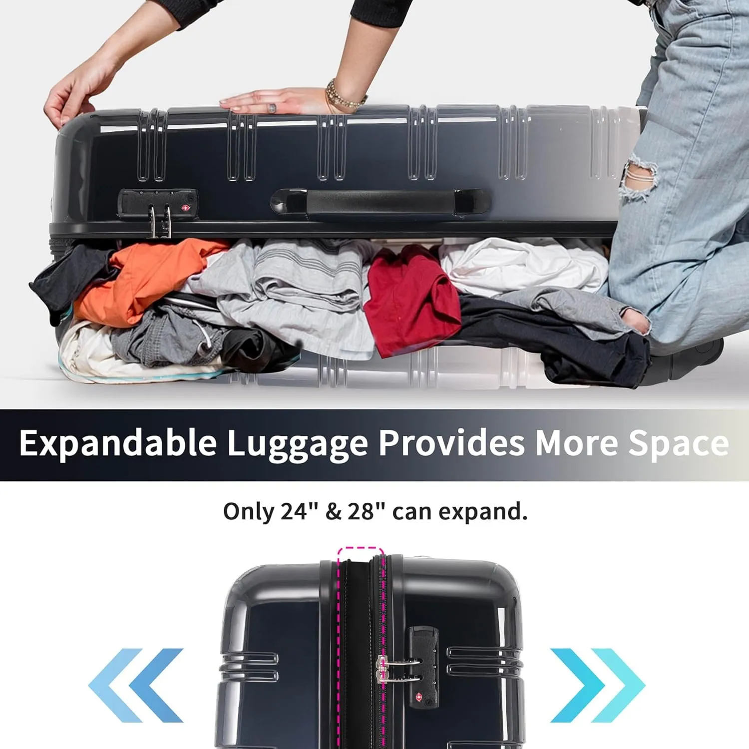 3 Piece Luggage Set with Spinner Wheels, Hardshell Luggage Sets with TSA Lock, Lightweight Luggage with Leopard Print Decoration, Large Hardshell Suitcase, (20/24/28) (Black Multi)