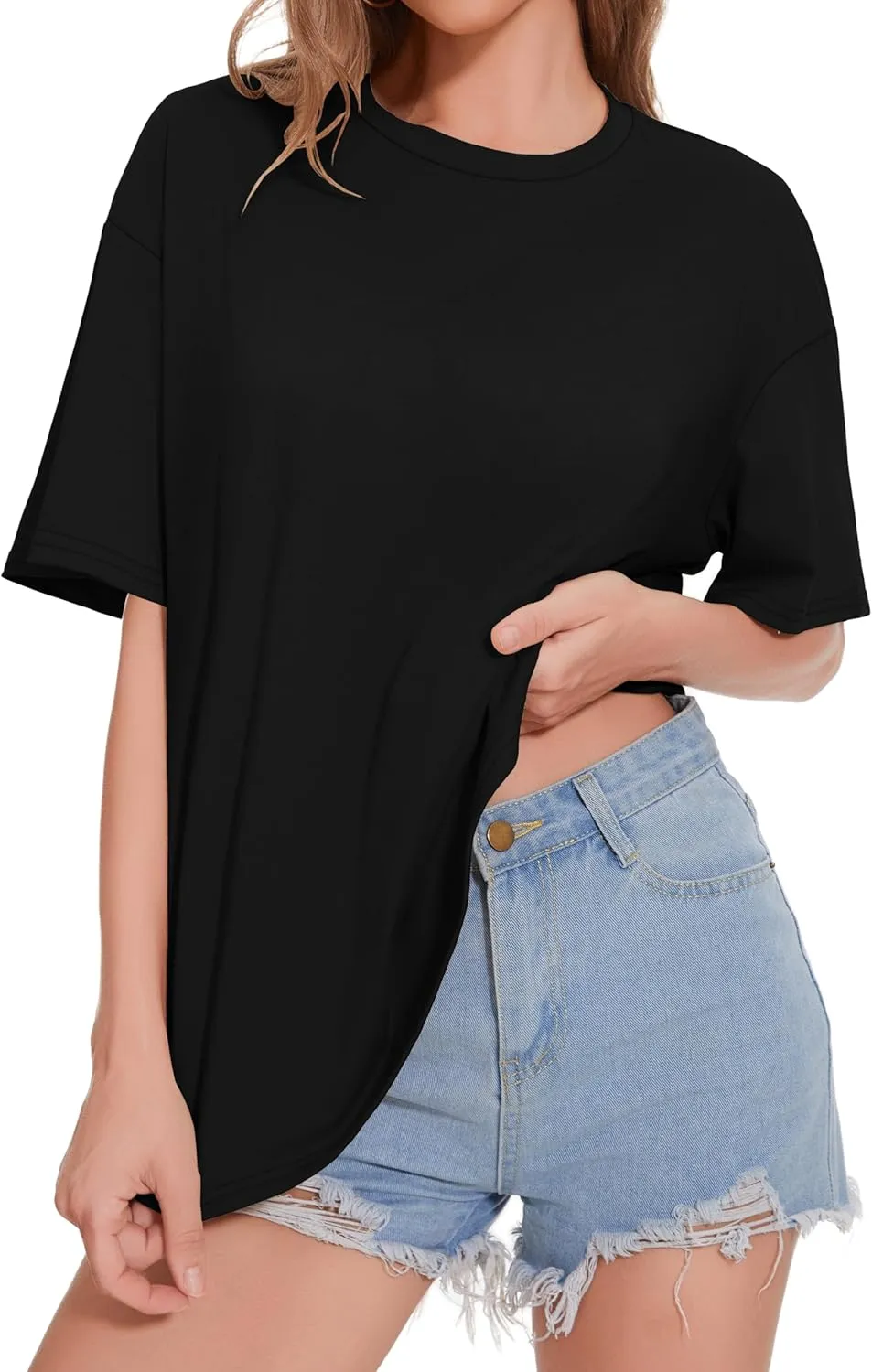 ADOREJOY Oversized Tshirts for Women Crewneck Summer Short Sleeve Loose Graphic Basic Tees
