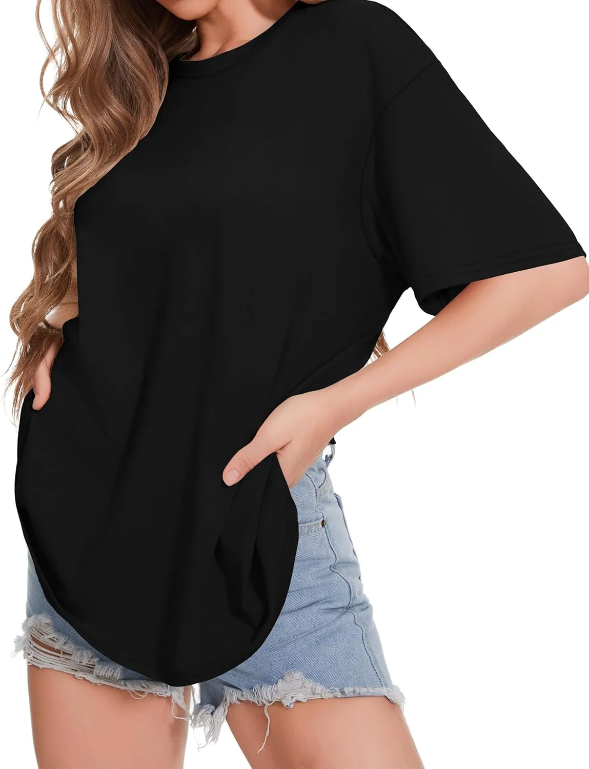 ADOREJOY Oversized Tshirts for Women Crewneck Summer Short Sleeve Loose Graphic Basic Tees