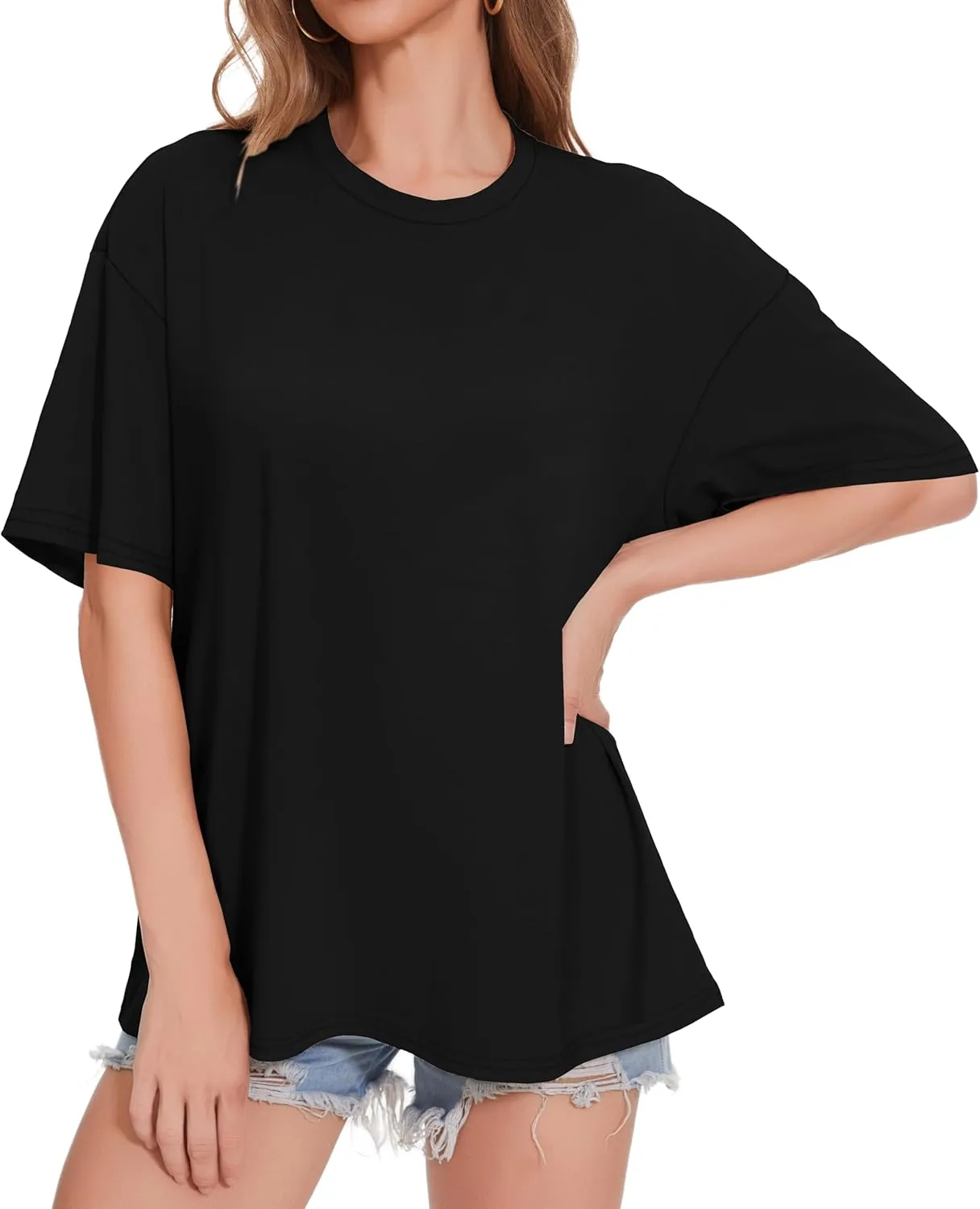 ADOREJOY Oversized Tshirts for Women Crewneck Summer Short Sleeve Loose Graphic Basic Tees
