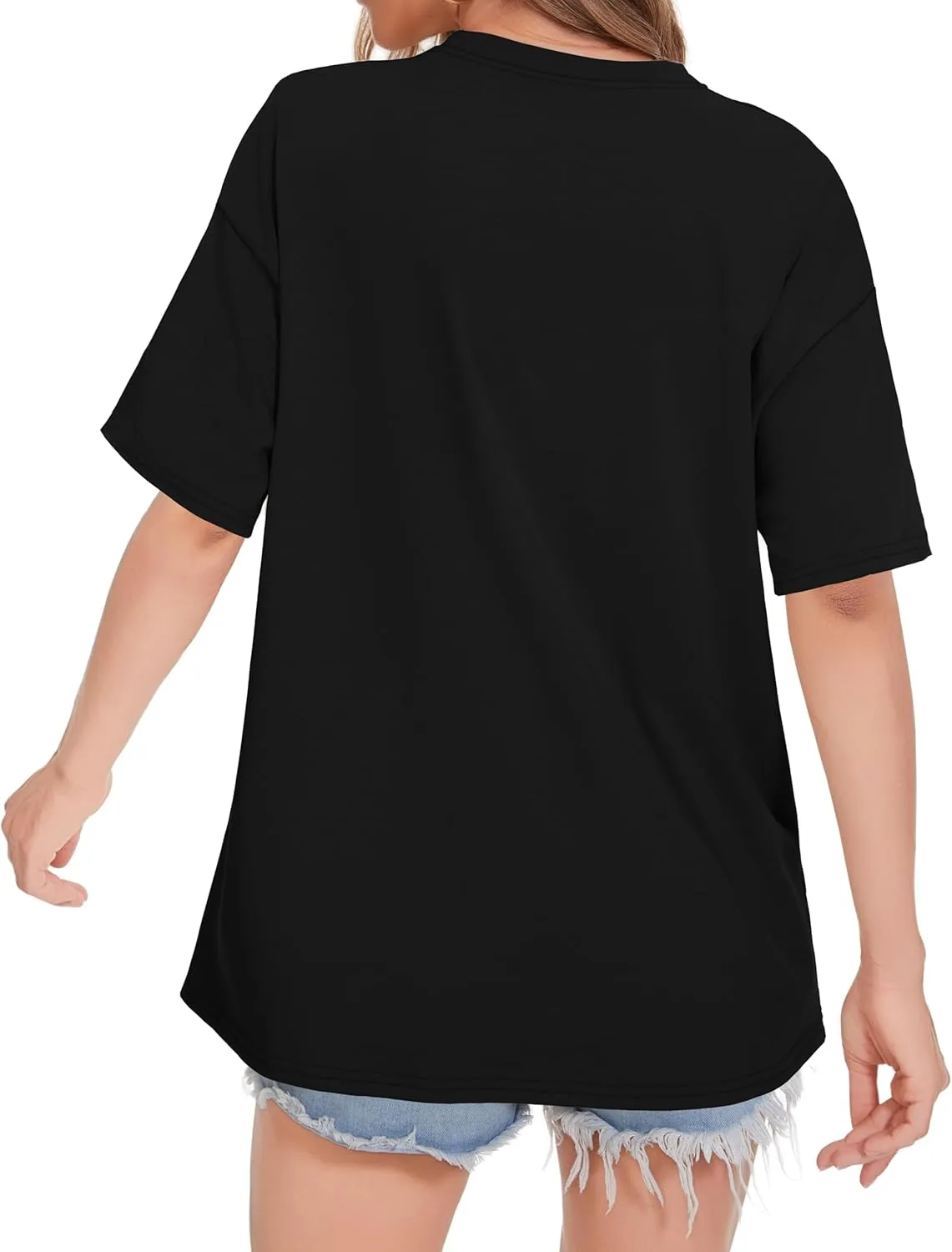 ADOREJOY Oversized Tshirts for Women Crewneck Summer Short Sleeve Loose Graphic Basic Tees