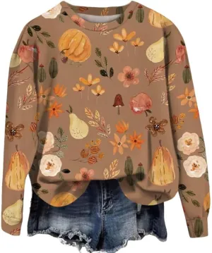 AIMITAG Fall Wildflower Sweatshirt Women Casual Long Sleeve Printed Flowers Shirts Boho Cottagecore Floral Autumn Pullover