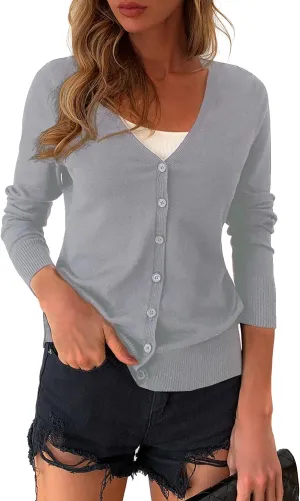 a.Jesdani Women's Button Down Crew Neck Long Sleeve Soft Knit Cardigan Sweaters
