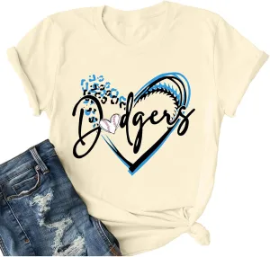 ALLTB Baseball Shirt for Women Baseball Mom Shirt Baseball Heart Graphic Tee Game Day Short Sleeve Tops
