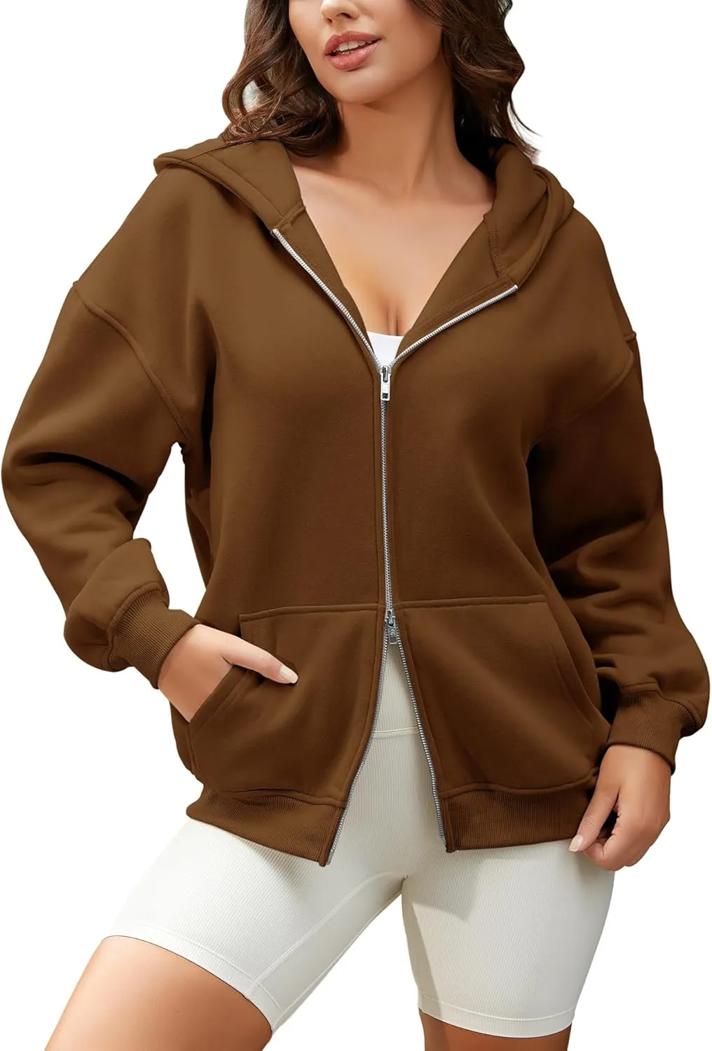 Anienaya Women's Zip Up Hoodies Double Zipper Oversized Warm Casual Y2K Sweatshirts Jacket with Pocket for Teen Girls