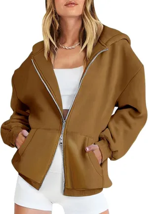Anienaya Women's Zip Up Hoodies Double Zipper Oversized Warm Casual Y2K Sweatshirts Jacket with Pocket for Teen Girls