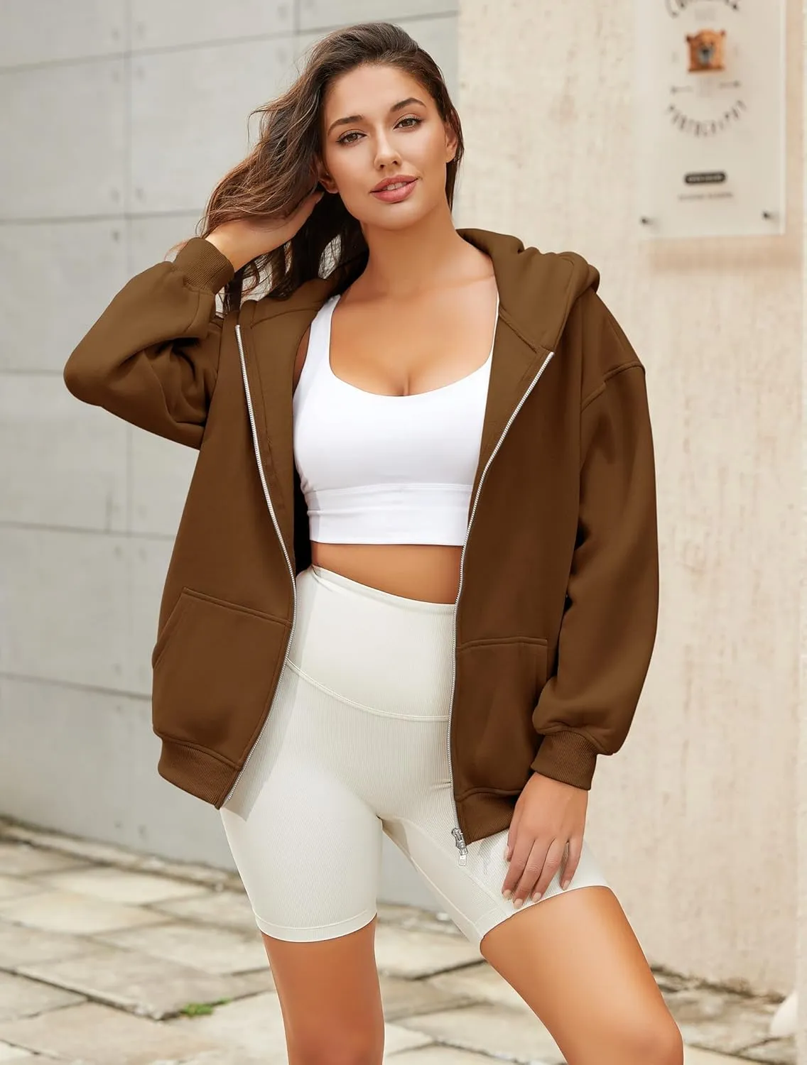 Anienaya Women's Zip Up Hoodies Double Zipper Oversized Warm Casual Y2K Sweatshirts Jacket with Pocket for Teen Girls