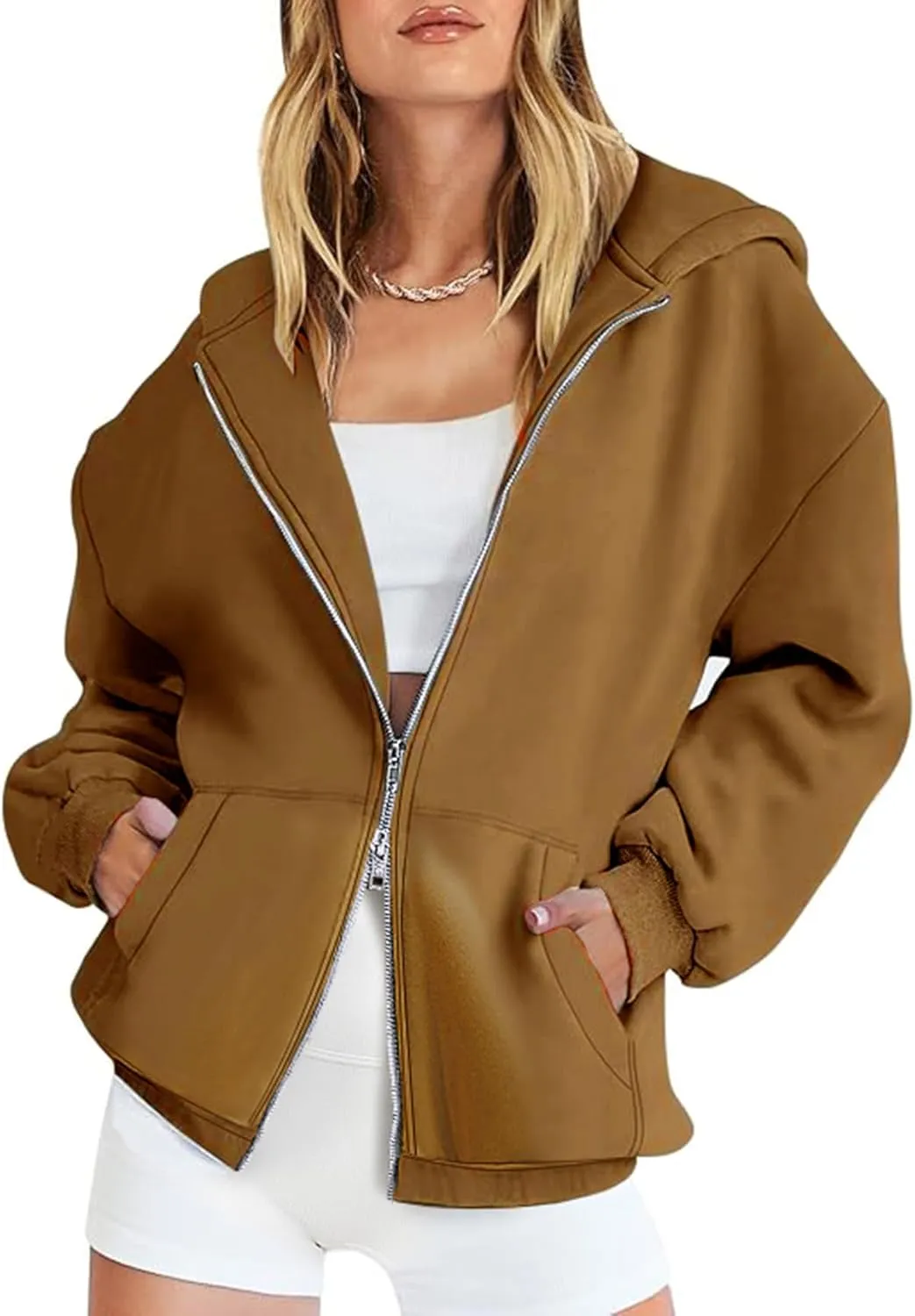 Anienaya Women's Zip Up Hoodies Double Zipper Oversized Warm Casual Y2K Sweatshirts Jacket with Pocket for Teen Girls