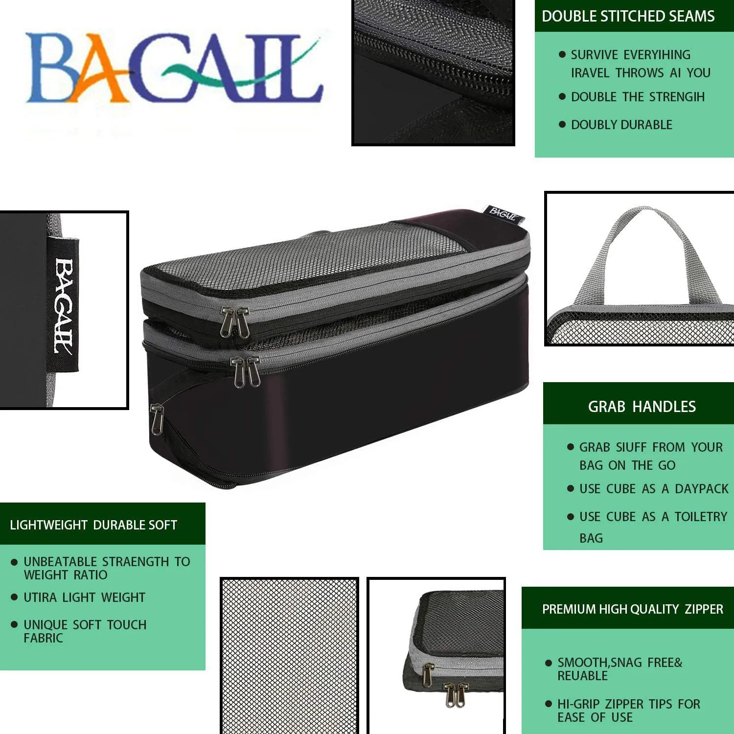 BAGAIL 4 Set/6 Set/8 Set Compression Packing Cubes Travel Accessories Expandable Packing Organizers(Black HalfMesh 6 Set)