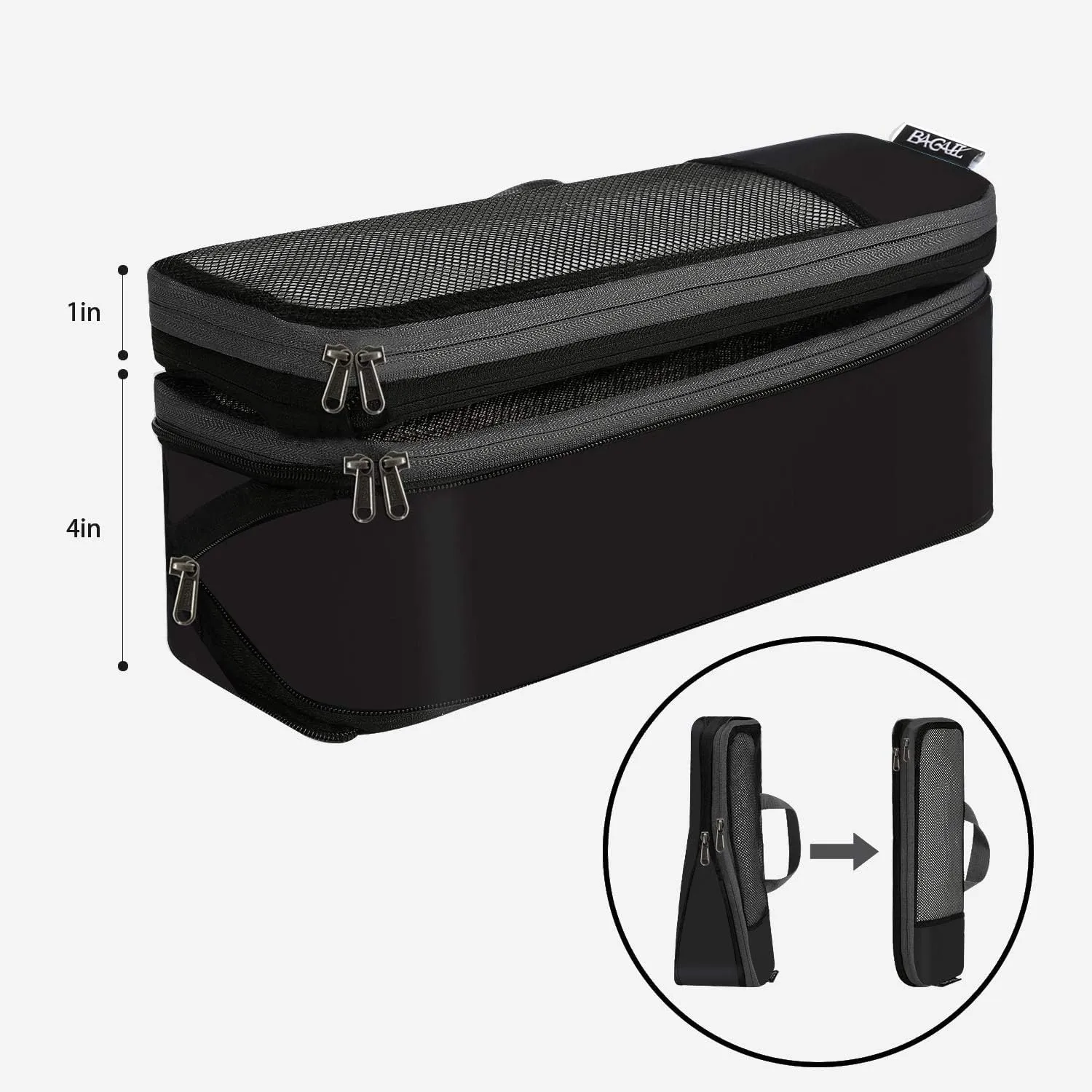 BAGAIL 4 Set/6 Set/8 Set Compression Packing Cubes Travel Accessories Expandable Packing Organizers(Black HalfMesh 6 Set)