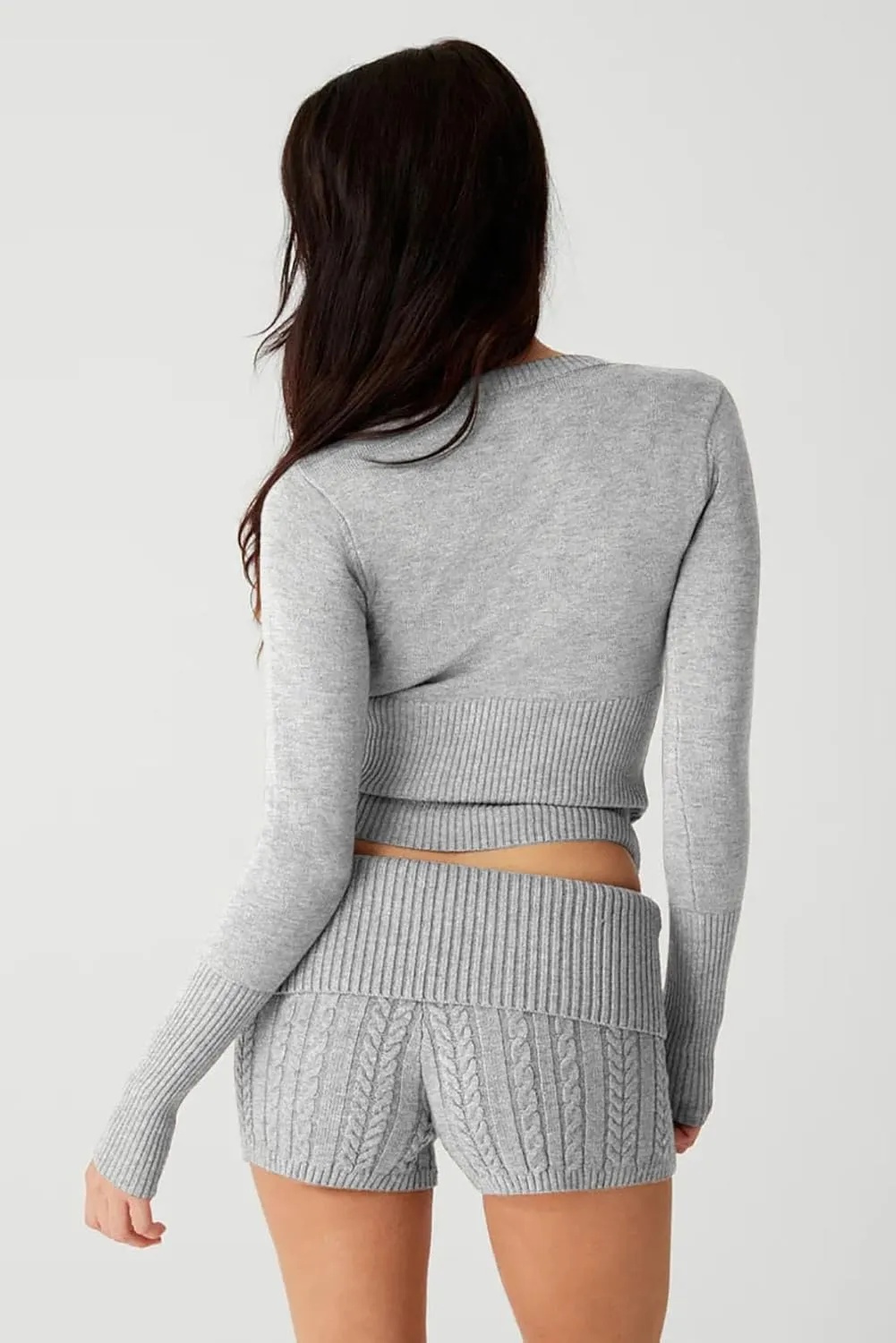 BAIGRAM Women Open Front Button Cropped Cardigan Fall Lightweight Soft Knit Sweaters Long Sleeve Fitted Casual Tops