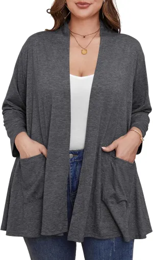 BELAROI Women Cardigan Casual Lightweight Plus Size Cardigan 3/4 Sleeve Open Front Soft Light Cardigan Drape Duster