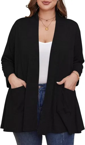 BELAROI Women Cardigan Casual Lightweight Plus Size Cardigan 3/4 Sleeve Open Front Soft Light Cardigan Drape Duster