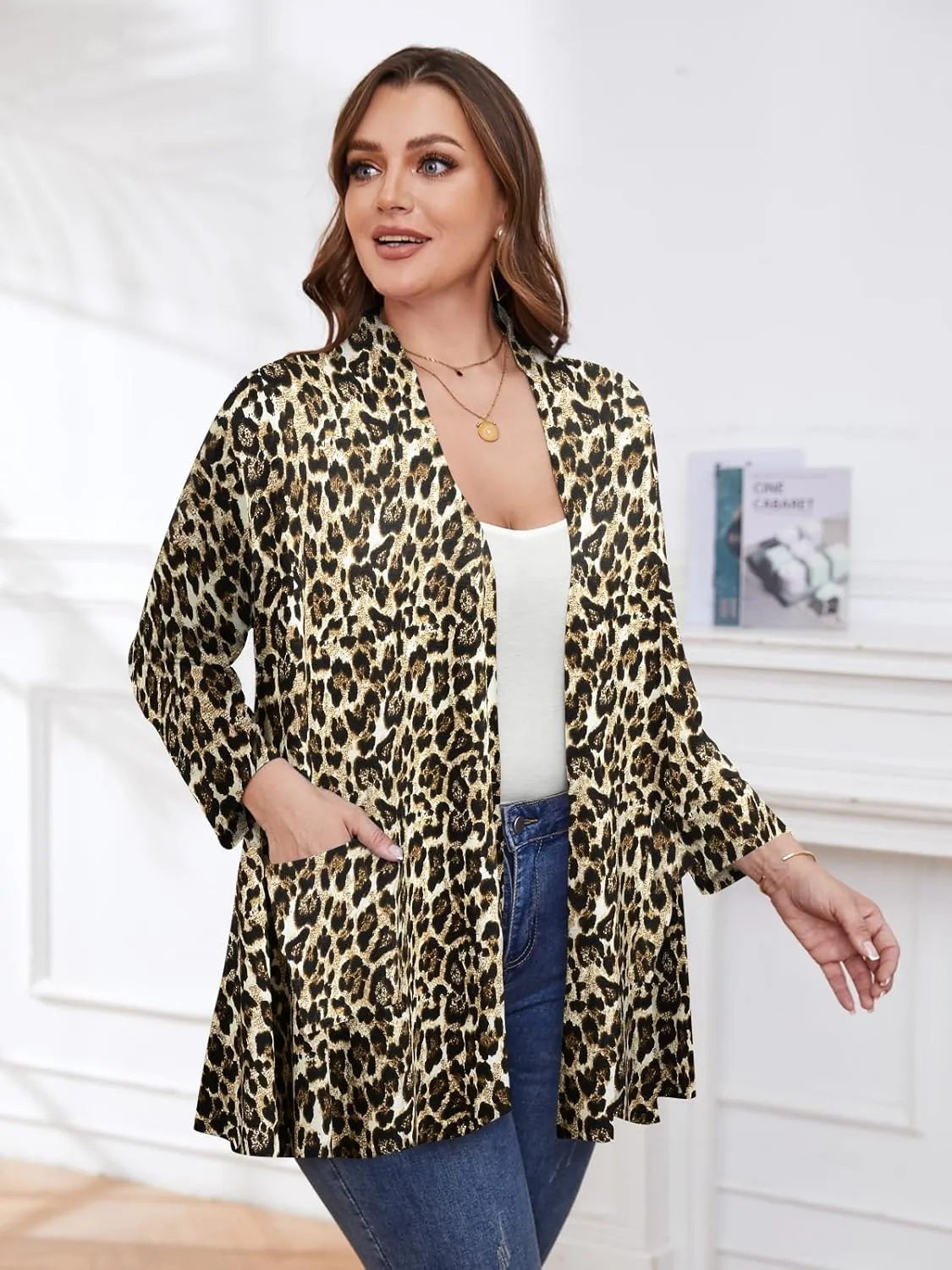 BELAROI Women Cardigan Casual Lightweight Plus Size Cardigan 3/4 Sleeve Open Front Soft Light Cardigan Drape Duster