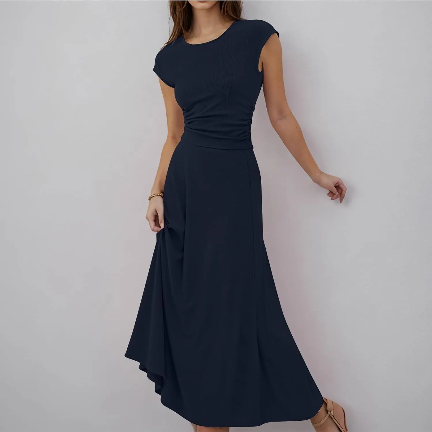 Binmer 2 Piece Outfit Set for Womens 2024 Summer Casual Ribbed Knit Short Sleeve Crop Top High Waist Midi Skirt Set Loungwear