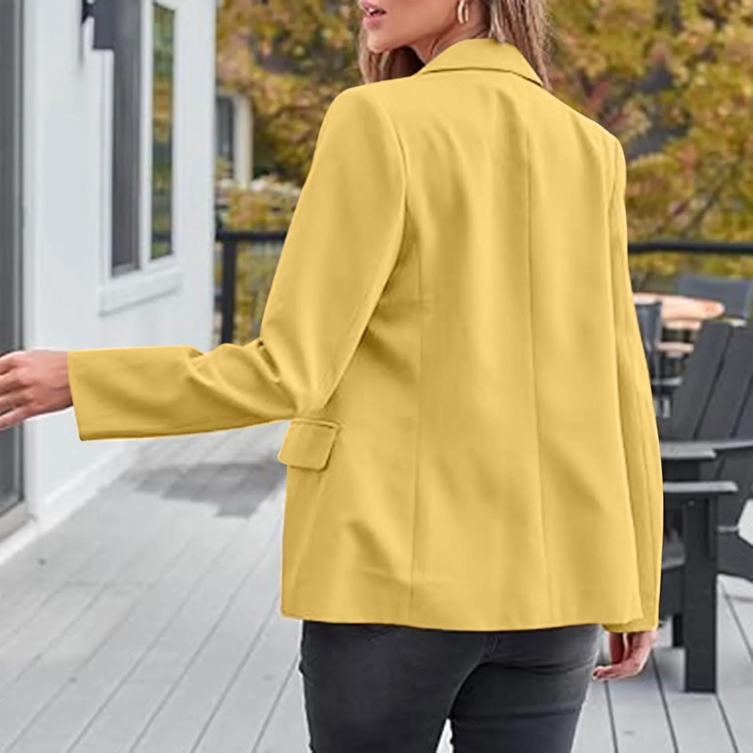 Binmer Women's Open Front Blazer Bussiness Casual Long Sleeve Lapel Work Office Jackets with Shoulder Pads Fall Fashion 2024