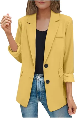 Binmer Women's Open Front Blazer Bussiness Casual Long Sleeve Lapel Work Office Jackets with Shoulder Pads Fall Fashion 2024