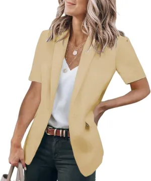 Blazer Jackets for Women Casual Short Sleeve/Sleeveless Blazer Caots Summer Slim Lapel Open Front Work Office Jacket