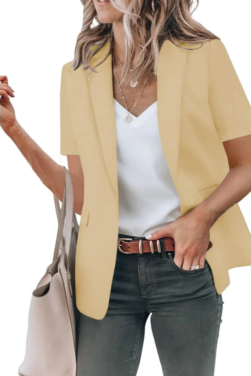 Blazer Jackets for Women Casual Short Sleeve/Sleeveless Blazer Caots Summer Slim Lapel Open Front Work Office Jacket