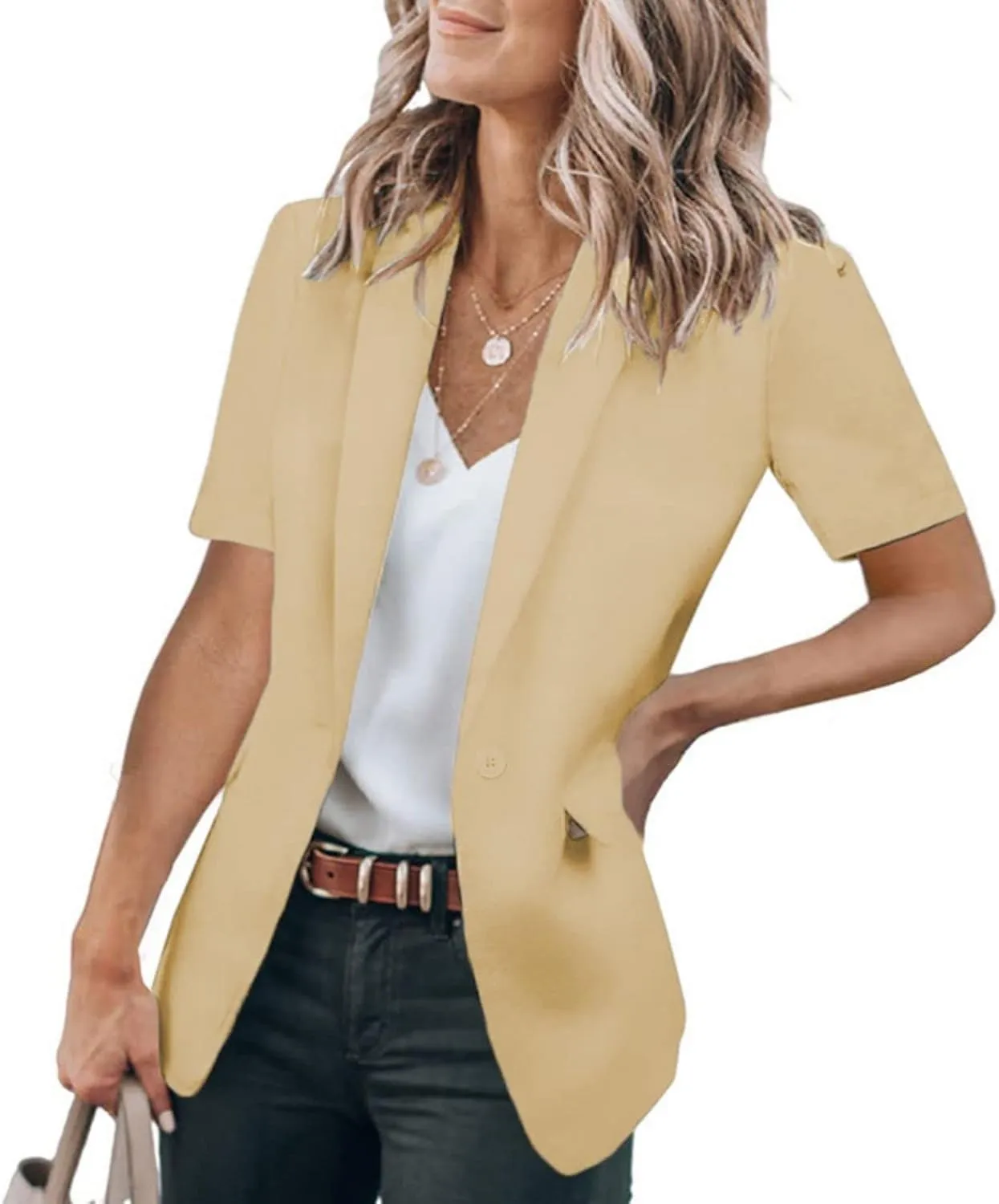 Blazer Jackets for Women Casual Short Sleeve/Sleeveless Blazer Caots Summer Slim Lapel Open Front Work Office Jacket