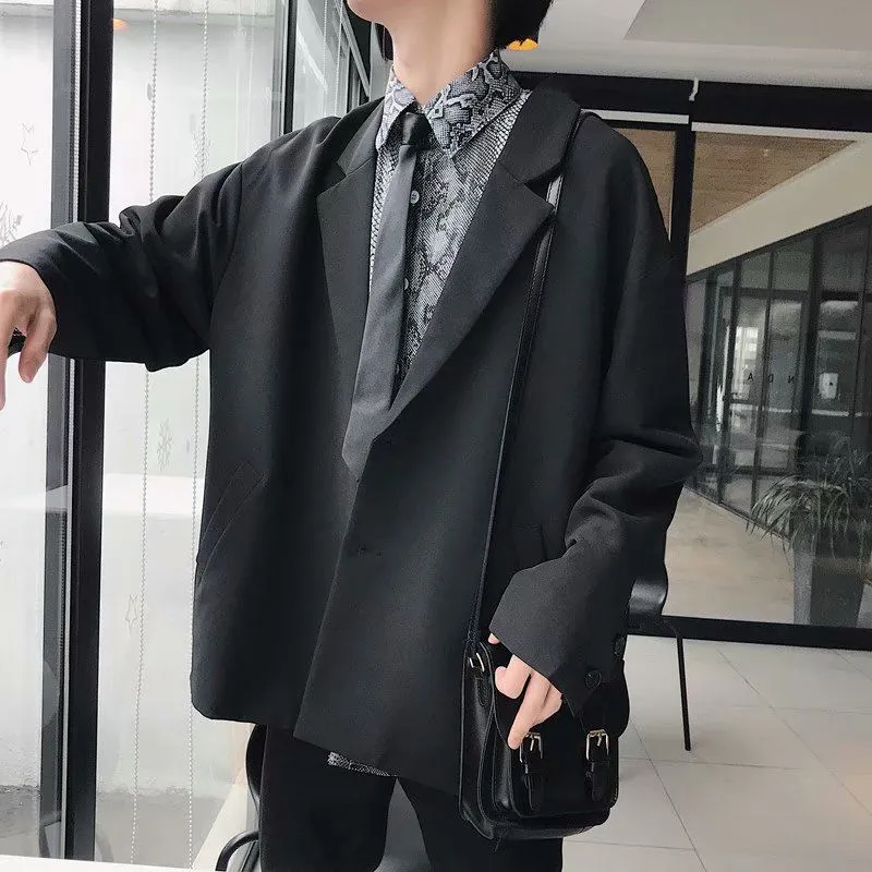 Blazers Men Spring Single Button Loose Pockets All-match Trendy Casual Korean Style Retro Mens Suits Ulzzang Chic Tops Harajuku
