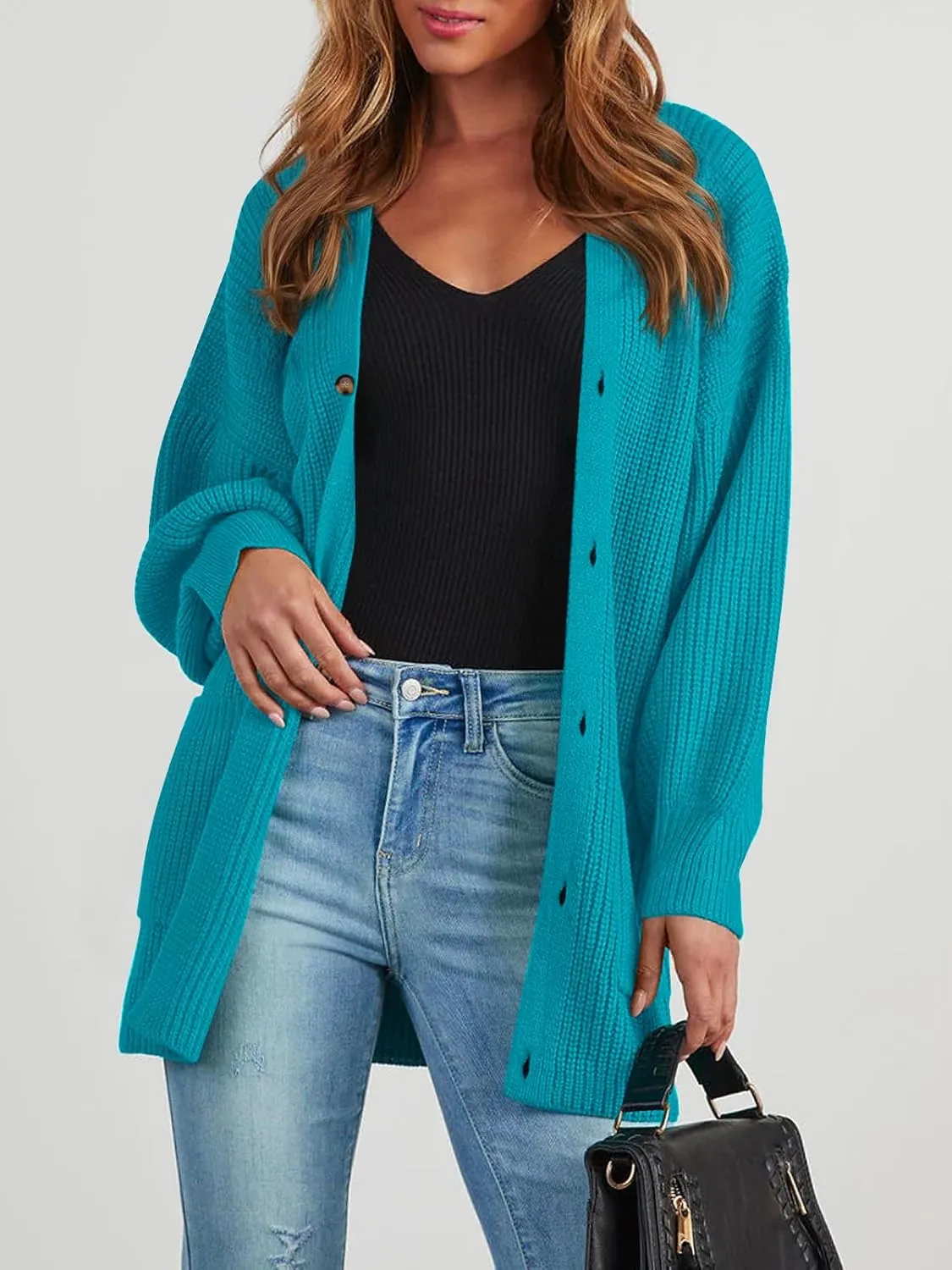 Cardigan Sweaters for Women Oversized Chunky Knit Long Cardigan Open Front Button Cardigans Trendy Fall with Pockets