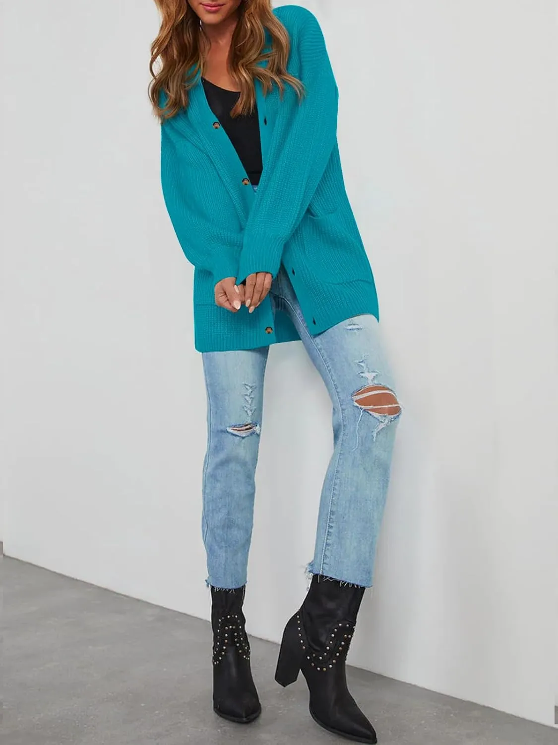 Cardigan Sweaters for Women Oversized Chunky Knit Long Cardigan Open Front Button Cardigans Trendy Fall with Pockets
