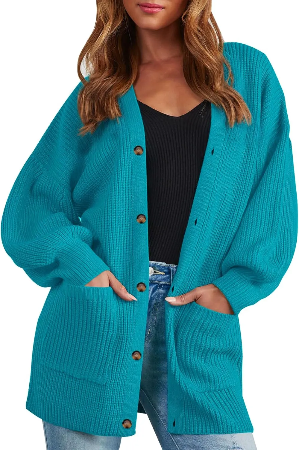 Cardigan Sweaters for Women Oversized Chunky Knit Long Cardigan Open Front Button Cardigans Trendy Fall with Pockets