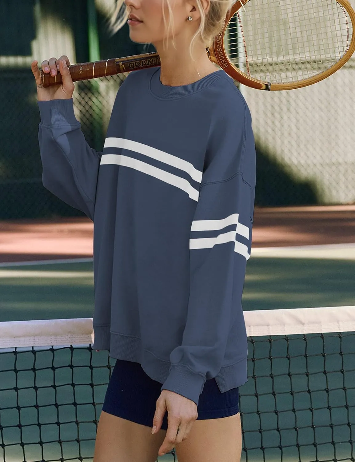 Casual Striped Oversized Sweatshirts For Women Color Block Long Sleeve Crew Neck Sweatshirt Loose Pullover Shirt Tops