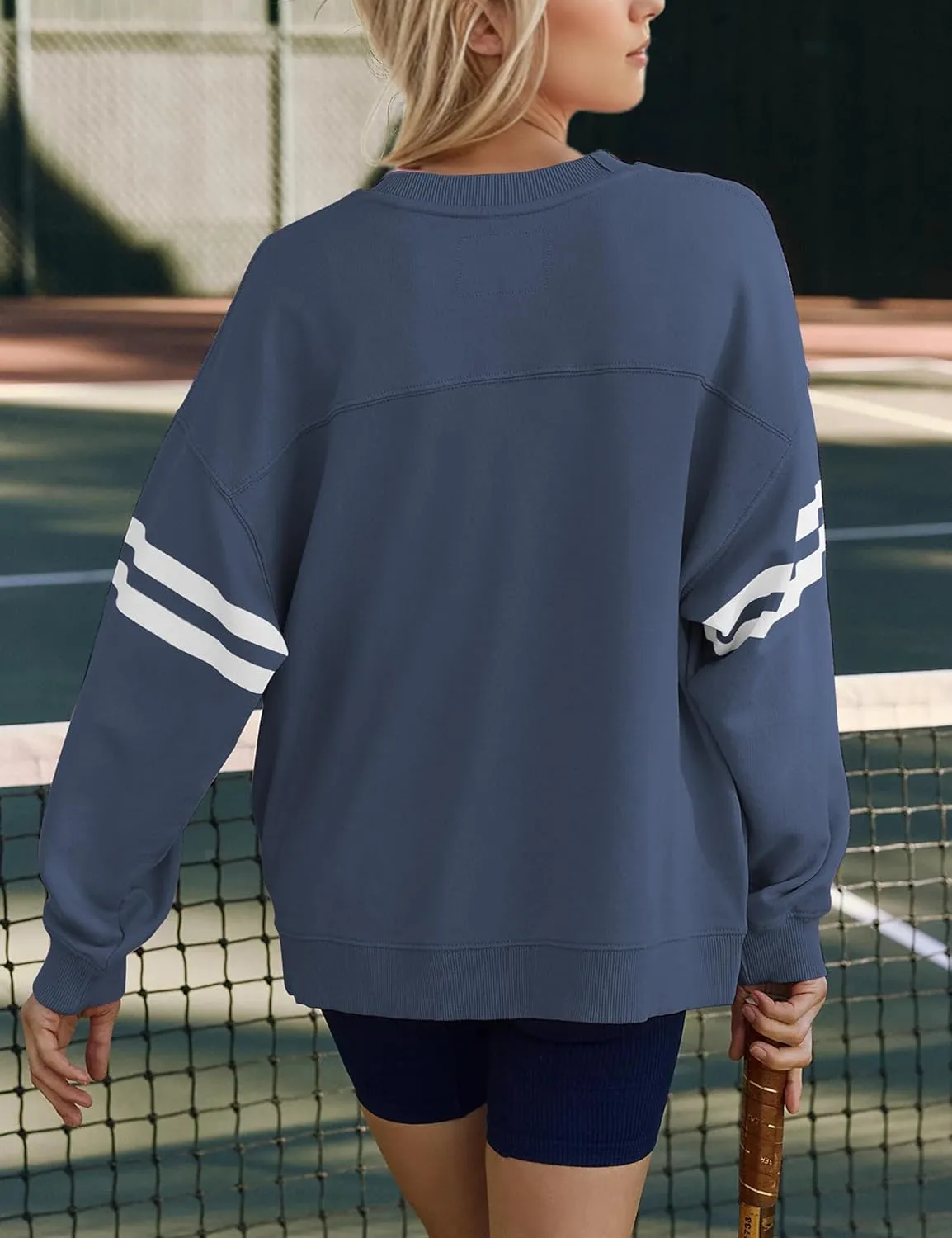 Casual Striped Oversized Sweatshirts For Women Color Block Long Sleeve Crew Neck Sweatshirt Loose Pullover Shirt Tops