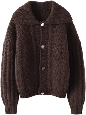CHARTOU Women Winter Thick Cardigan Lapel Collar Button Down Chunky Knit Coatigan Sweater Jacket
