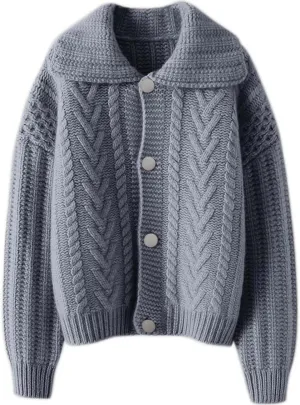 CHARTOU Women Winter Thick Cardigan Lapel Collar Button Down Chunky Knit Coatigan Sweater Jacket
