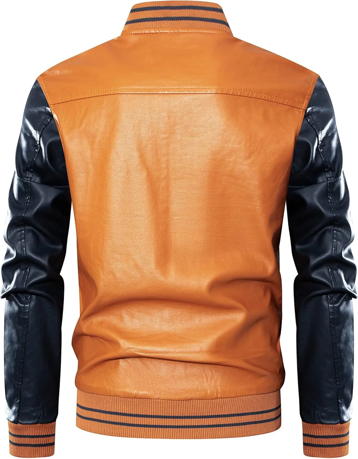 chuida Men's Faux Leather Bomber Jacket Leather Jacket Stand Collar Lightweight leather jacket Motorcycle PU Jacket