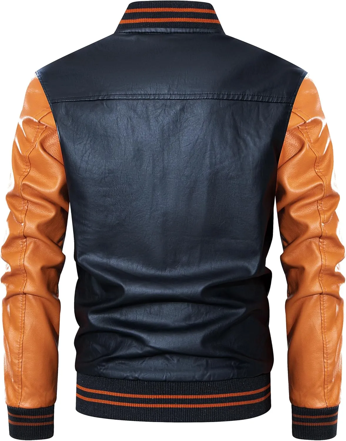 chuida Men's Faux Leather Bomber Jacket Leather Jacket Stand Collar Lightweight leather jacket Motorcycle PU Jacket