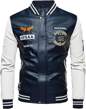 chuida Men's Faux Leather Bomber Jacket Leather Jacket Stand Collar Lightweight leather jacket Motorcycle PU Jacket