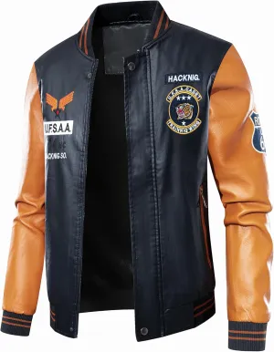 chuida Men's Faux Leather Bomber Jacket Leather Jacket Stand Collar Lightweight leather jacket Motorcycle PU Jacket