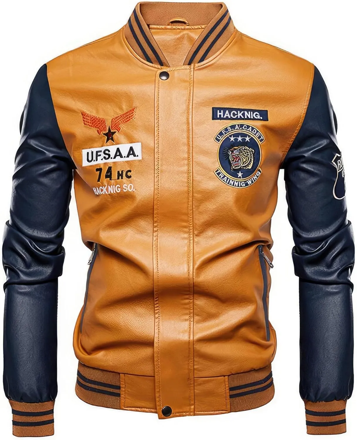 chuida Men's Faux Leather Bomber Jacket Leather Jacket Stand Collar Lightweight leather jacket Motorcycle PU Jacket