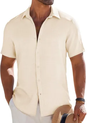 COOFANDY Mens Button Down Short Sleeve Shirt Casual Beach Shirt Summer Vacation Textured Shirts
