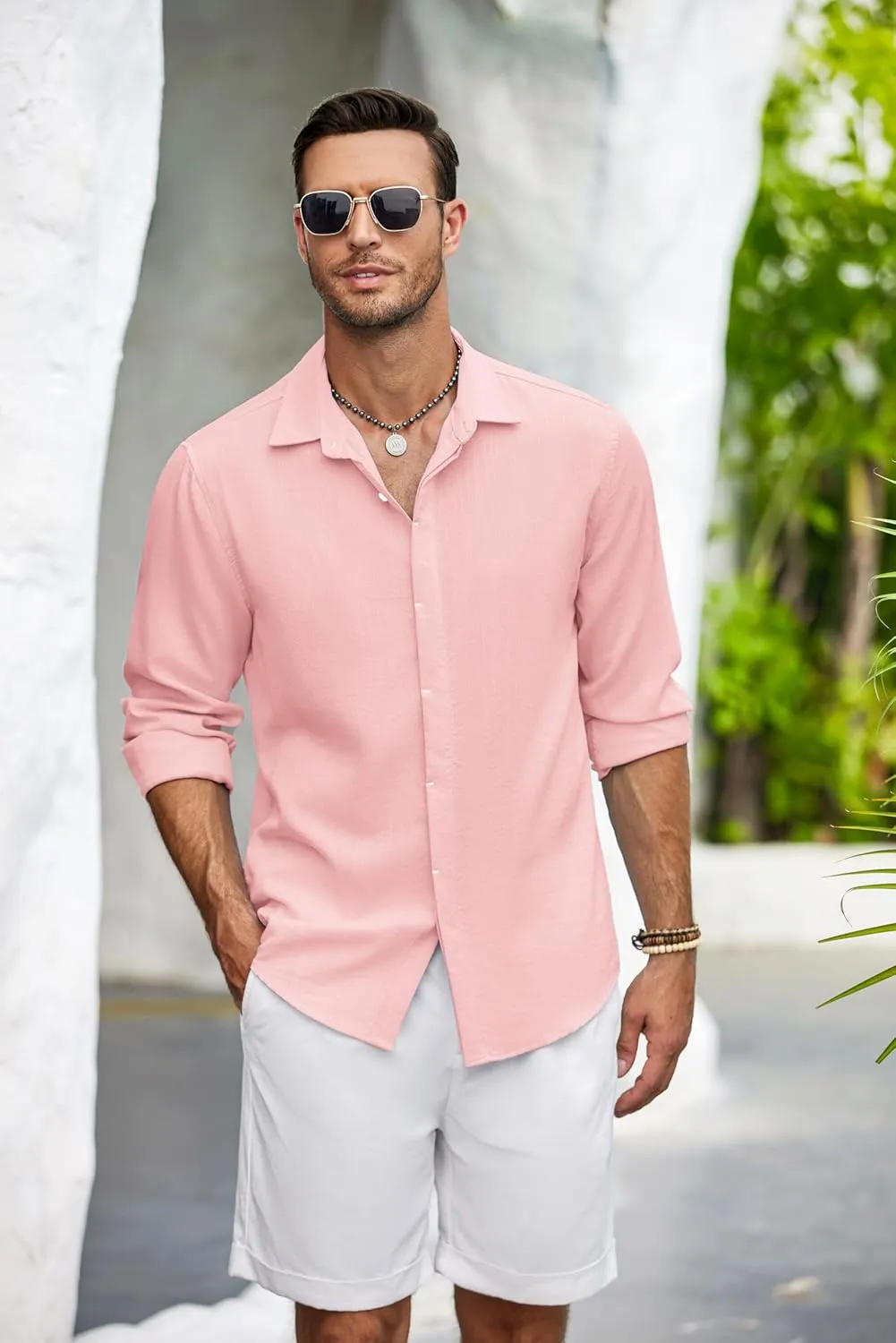 COOFANDY Men's Casual Shirt Long Sleeve Casual Button Down Shirt for Men Summer Beach Wedding Shirt