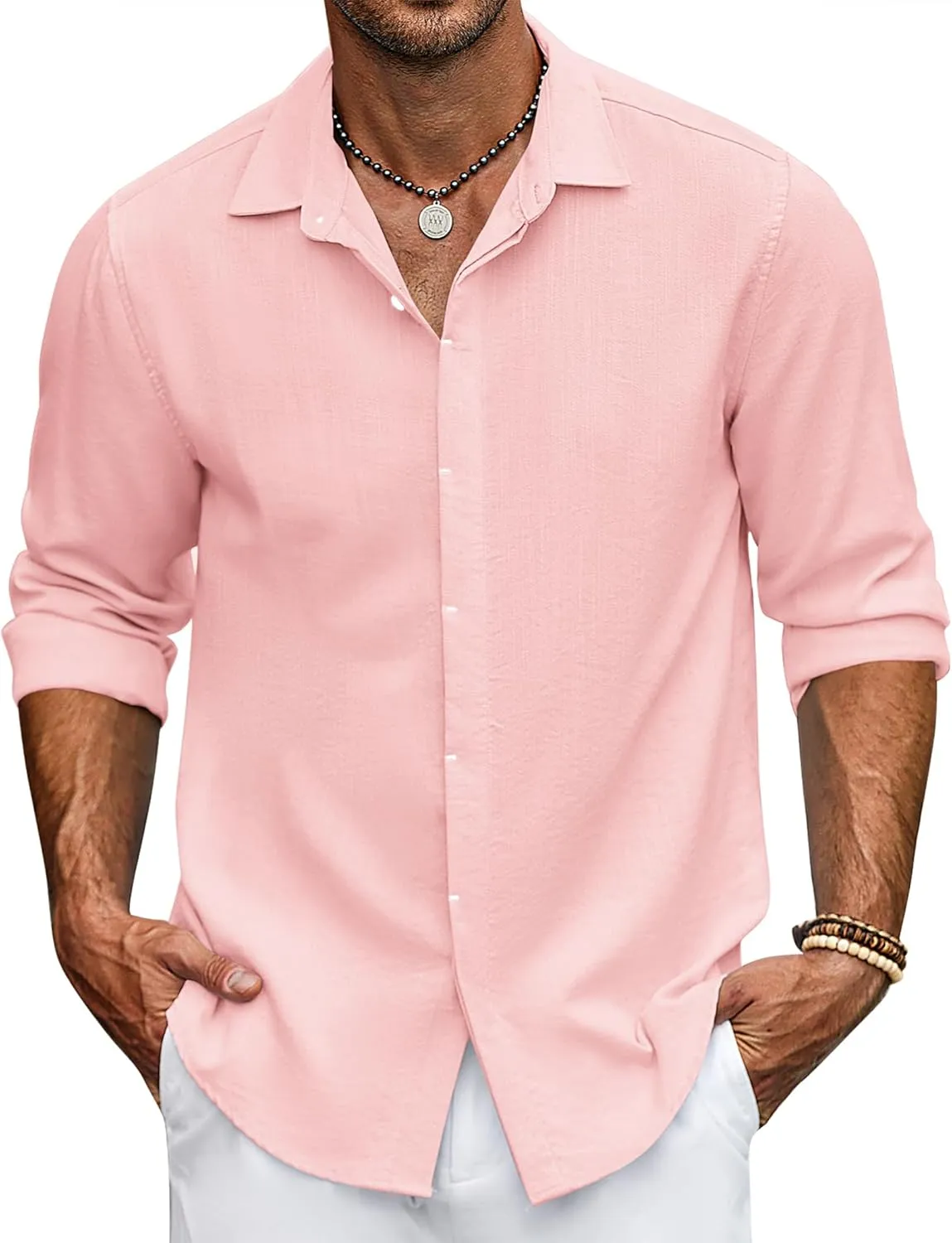 COOFANDY Men's Casual Shirt Long Sleeve Casual Button Down Shirt for Men Summer Beach Wedding Shirt