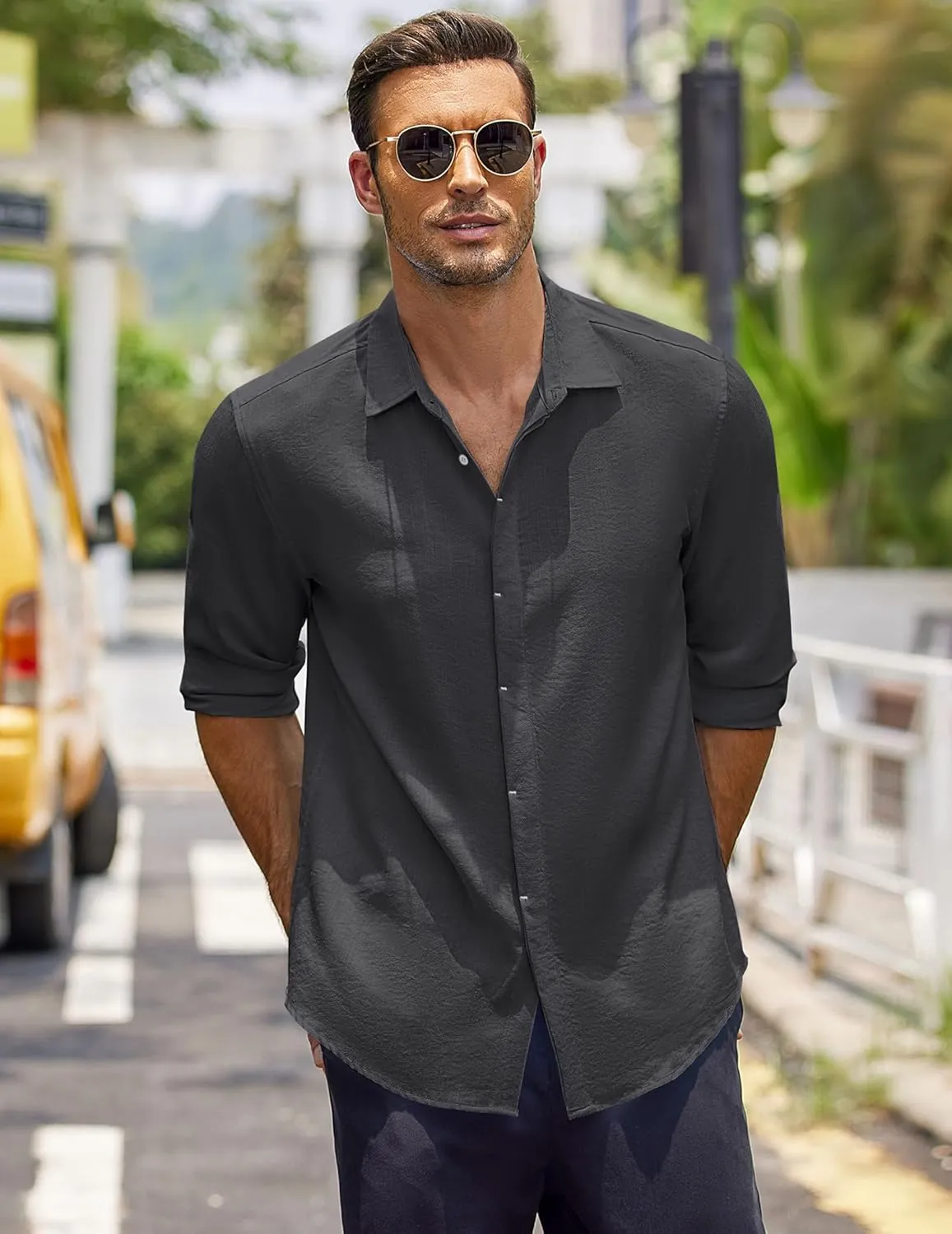 COOFANDY Men's Casual Shirt Long Sleeve Casual Button Down Shirt for Men Summer Beach Wedding Shirt